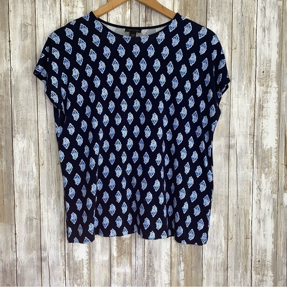 J. Jill Wearever Navy & Blue Floral Blouse